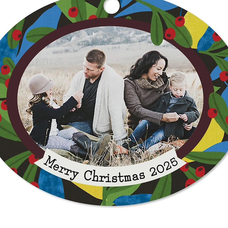 Holiday Holly Horizontal Oval Metal Personalized Ornament, Custom Photo and Text for only USD 17.99 | Hallmark