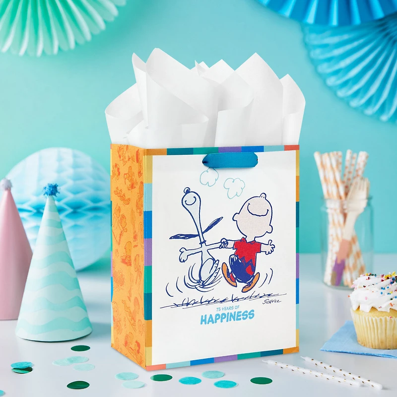 9.6" Peanuts® 75th Anniversary Happy Dance Medium Gift Bag for only USD 3.49 | Hallmark