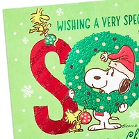 Peanuts® Snoopy and Woodstock in Wreath Christmas Card for Son for only USD 5.99 | Hallmark