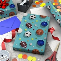 Sports Balls on Blue Wrapping Paper, 20 sq. ft. for only USD 4.99 | Hallmark