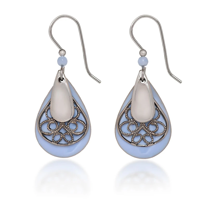 Silver Forest Blue Teardrop With Silver Filigree Layered Drop Earrings for only USD 22.00 | Hallmark