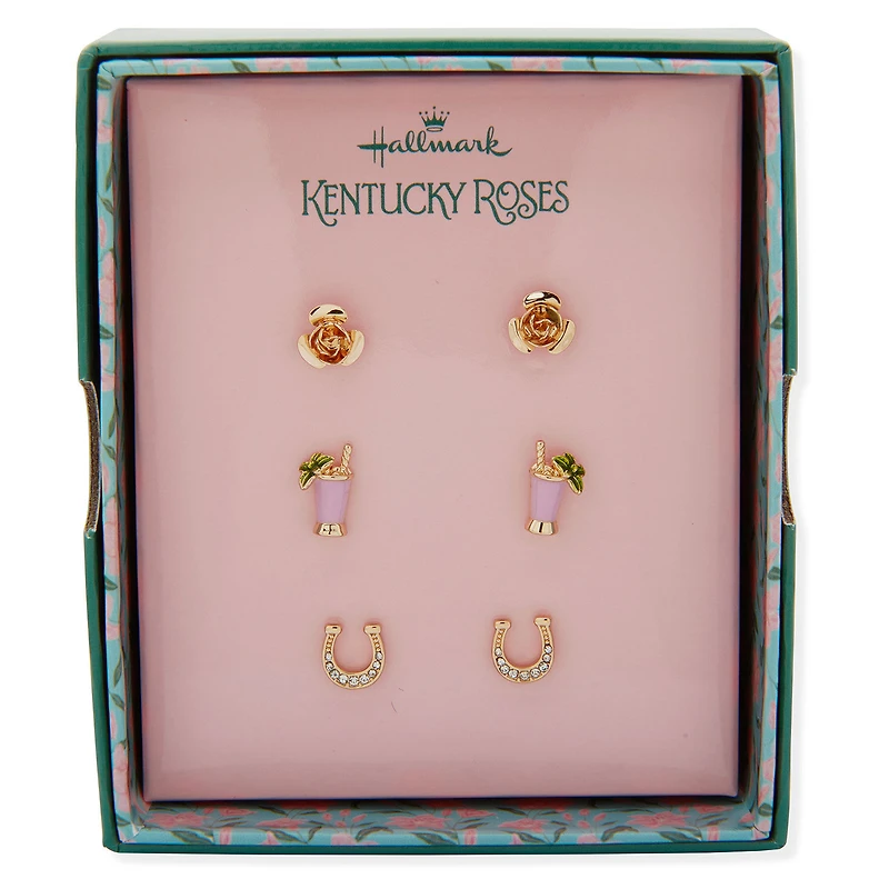 Kentucky Roses Enamel, Crystal and Gold Metal Stud Earrings, 3 pair for only USD 20.00 | Hallmark