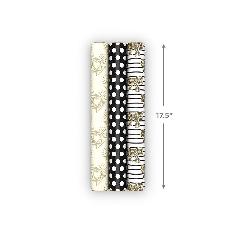 Hearts, Dots and Bows 3-Pack Wrapping Paper Mini Roll Bundle, 60 sq. ft. total for only USD 9.99 | Hallmark