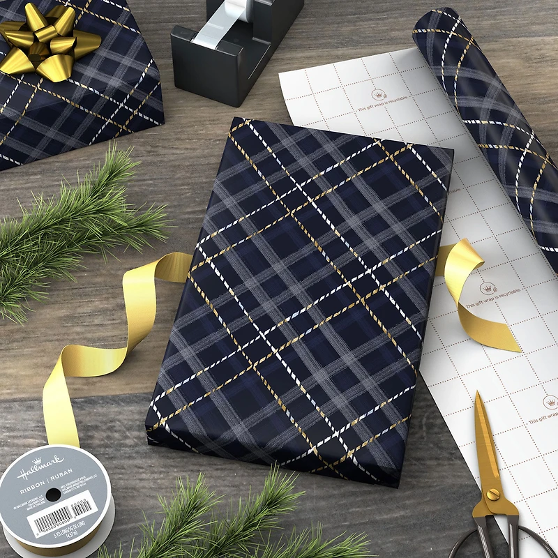 Woven Plaid on Navy Wrapping Paper Roll, 35 sq. ft. for only USD 4.99 | Hallmark