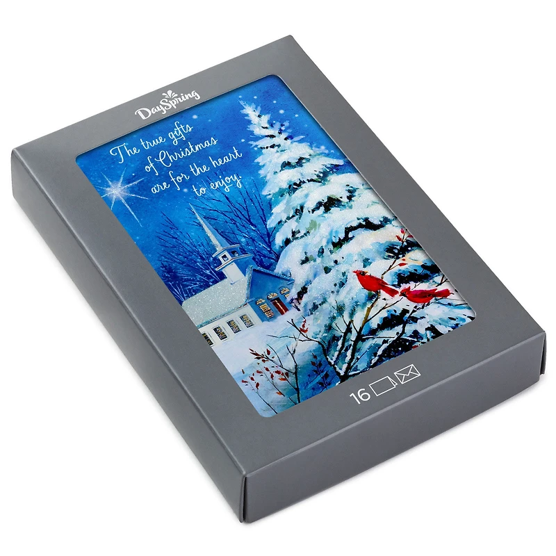 DaySpring Wintry Night With Cardinals and Church Boxed Christmas Cards, Pack of 16 for only USD 12.49 | Hallmark