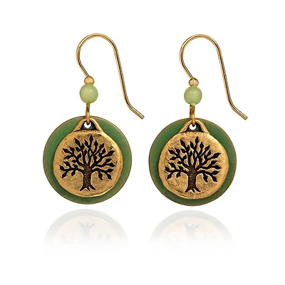 Silver Forest Tree of Life Green and Gold Metal Drop Earrings for only USD 17.00 | Hallmark
