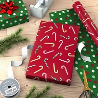 Candy Canes on Red/Dots on Green Christmas Reversible Wrapping Paper Roll, 30 sq. ft. for only USD 4.99 | Hallmark