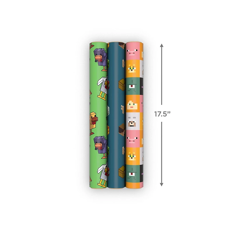 Minecraft Mobs 3-Pack Wrapping Paper Mini Roll Bundle, 45 sq. ft. total for only USD 11.99 | Hallmark
