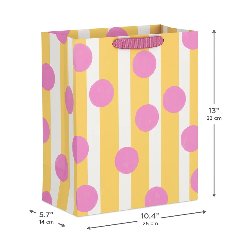 13" Pink Dots on Yellow Stripes Large Gift Bag for only USD 4.99 | Hallmark