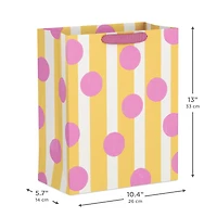 13" Pink Dots on Yellow Stripes Large Gift Bag for only USD 4.99 | Hallmark