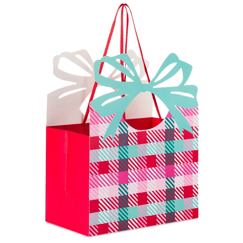 7.3" Colorful Check With Die-Cut Bow Medium Holiday Gift Bag for only USD 4.99 | Hallmark