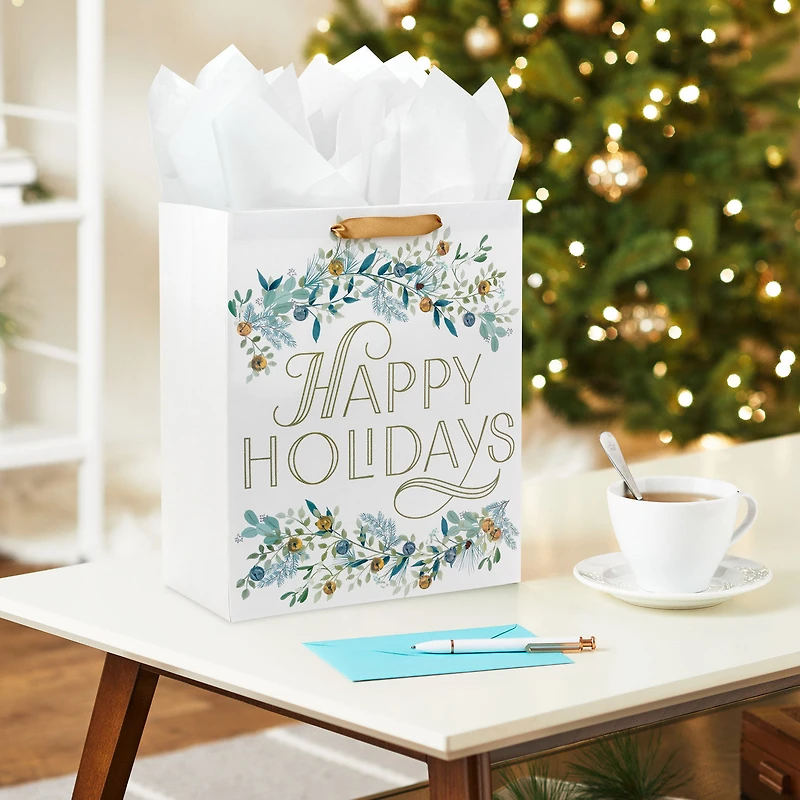 13" Happy Holidays Garlands on White Large Gift Bag for only USD 4.49 | Hallmark