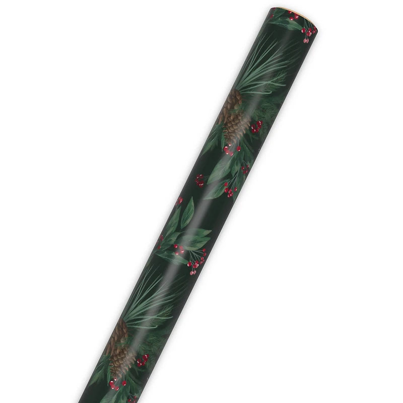 Pine-Scented Holiday Boughs on Black Christmas Wrapping Paper Roll, 20 sq. ft. for only USD 5.99 | Hallmark