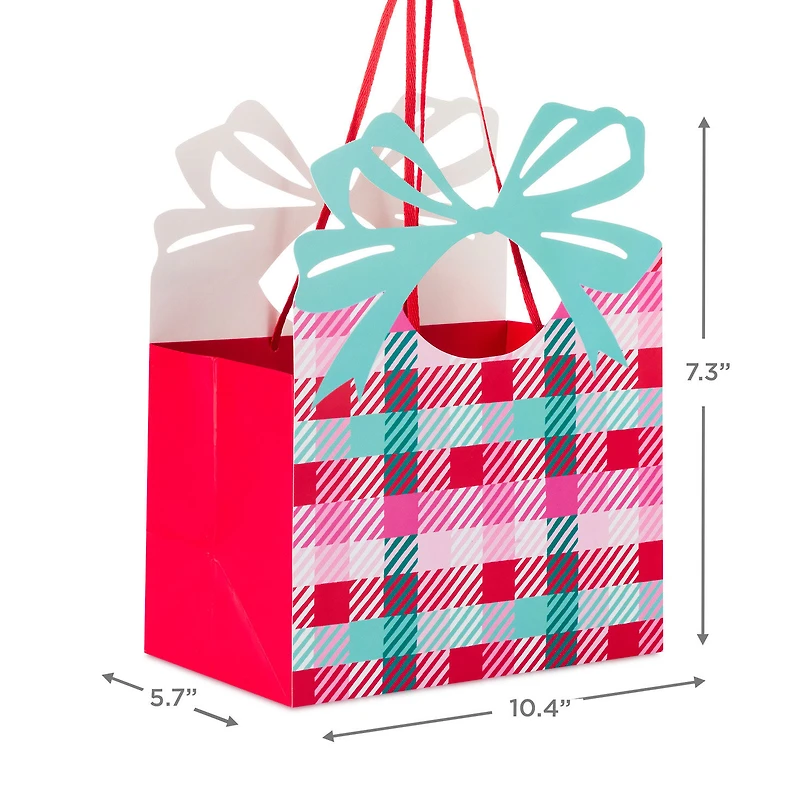 7.3" Colorful Check With Die-Cut Bow Medium Holiday Gift Bag for only USD 4.99 | Hallmark
