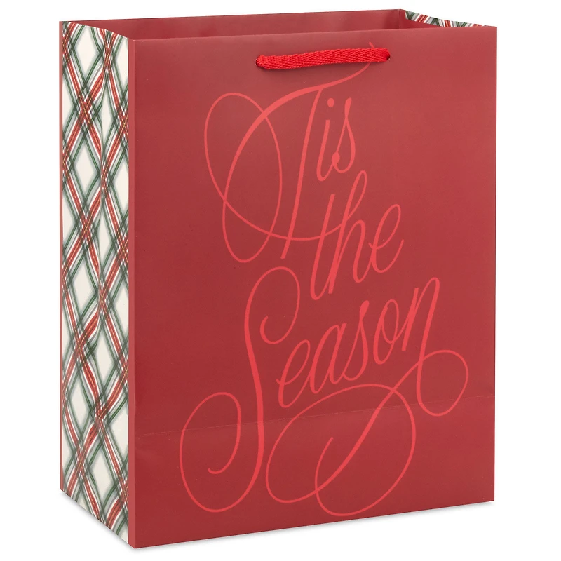 9.6" Glittery Tis the Season on Dark Red Medium Holiday Gift Bag for only USD 3.49 | Hallmark