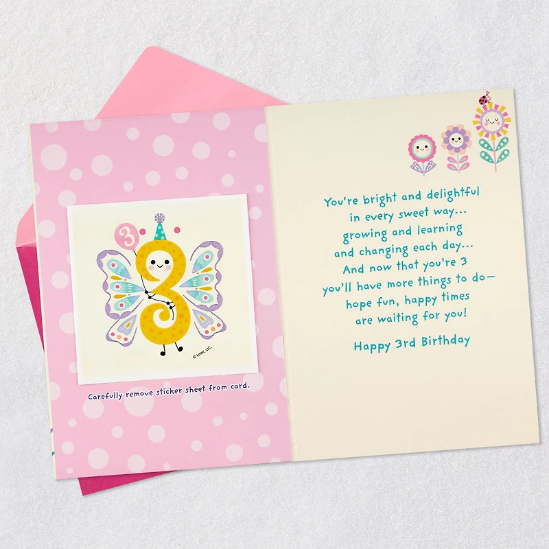 Bright and Delightful Butterfly 3rd Birthday Card With Sticker for only USD 4.59 | Hallmark