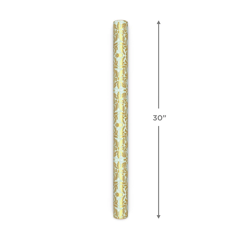 Gold Floral on Blue/Merry Christmas Reversible Wrapping Paper Roll, 30 sq. ft. for only USD 4.99 | Hallmark