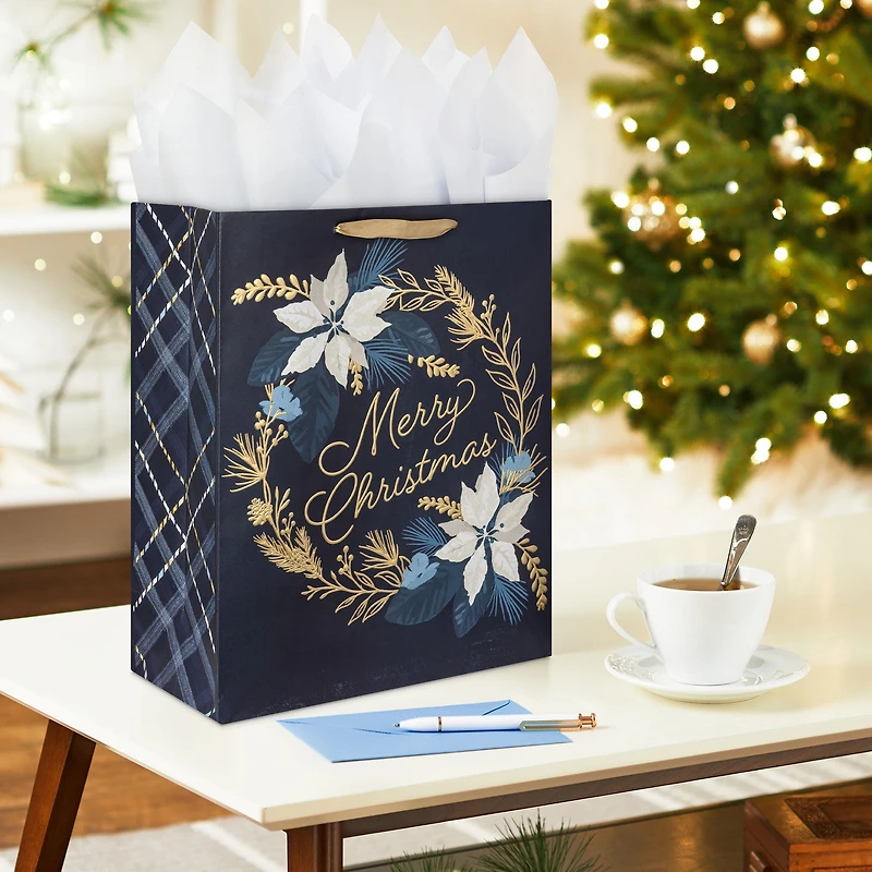 15.5" Merry Christmas Wreath on Navy Extra-Large Gift Bag for only USD 5.49 | Hallmark