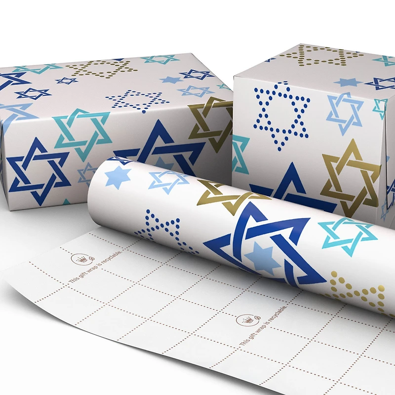 Stars of David on White Hanukkah Wrapping Paper Roll, 35 sq. ft. for only USD 4.99 | Hallmark