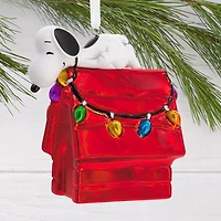 Peanuts® Snoopy on Holiday Doghouse Blown Glass Hallmark Ornament for only USD 14.99 | Hallmark
