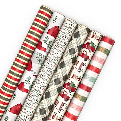 Weathered and Warm 6-Pack Assorted Holiday Wrapping Paper Roll Bundle, 180 sq. ft. total for only USD 29.99 | Hallmark