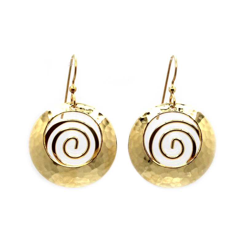 Silver Forest Hammered Gold Metal Drop Earrings With Coil for only USD 20.00 | Hallmark