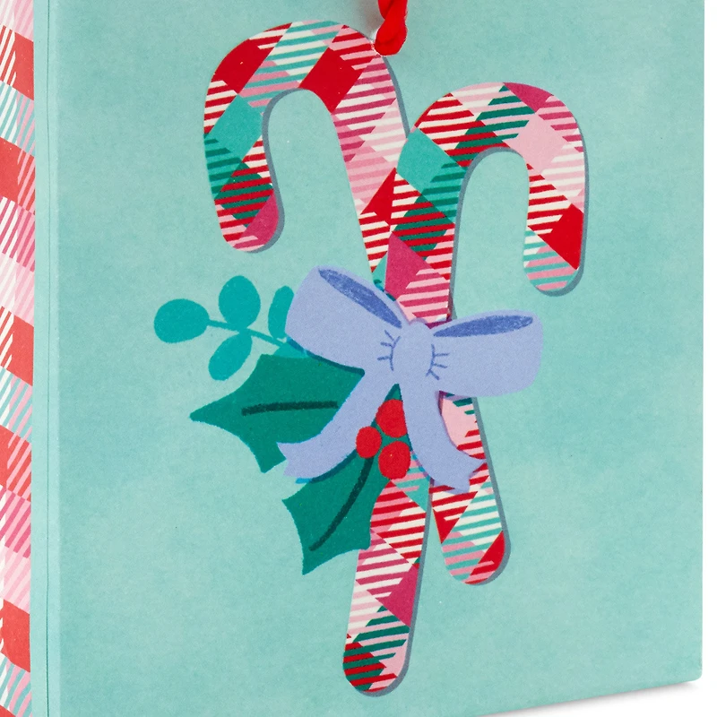 4.6" Plaid Candy Canes on Aqua Christmas Gift Card Holder Mini Bag for only USD 2.49 | Hallmark