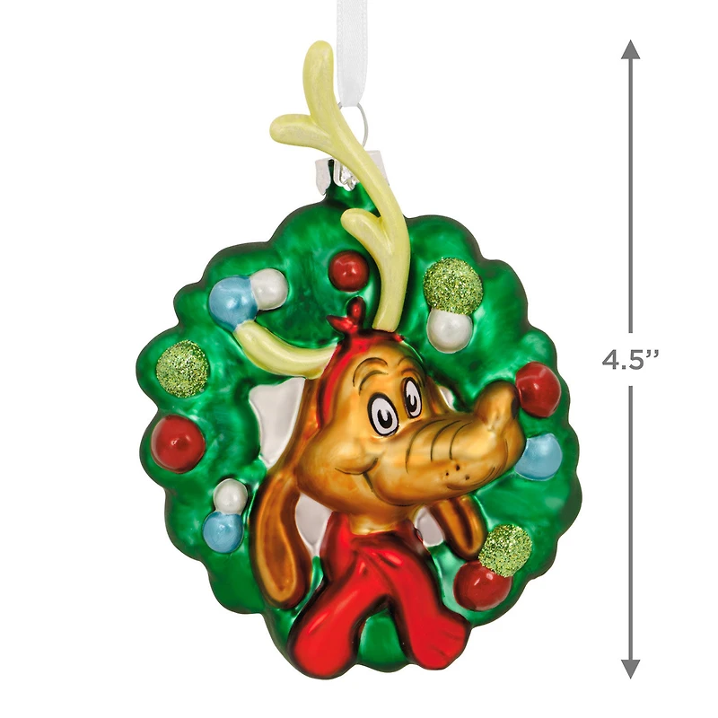 Dr. Seuss's How the Grinch Stole Christmas!™ Max in Wreath Blown Glass Hallmark Ornament for only USD 9.99 | Hallmark