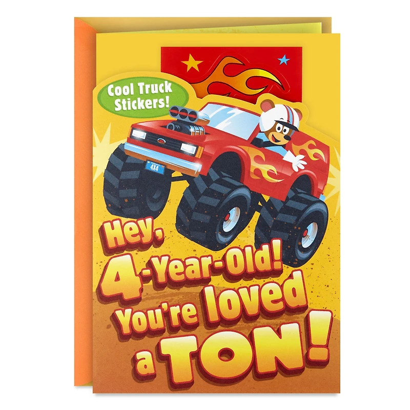 Monster Truck Fun 4th Birthday Card With Stickers for only USD 4.99 | Hallmark