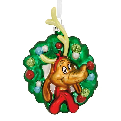 Dr. Seuss's How the Grinch Stole Christmas!™ Max in Wreath Blown Glass Hallmark Ornament for only USD 9.99 | Hallmark