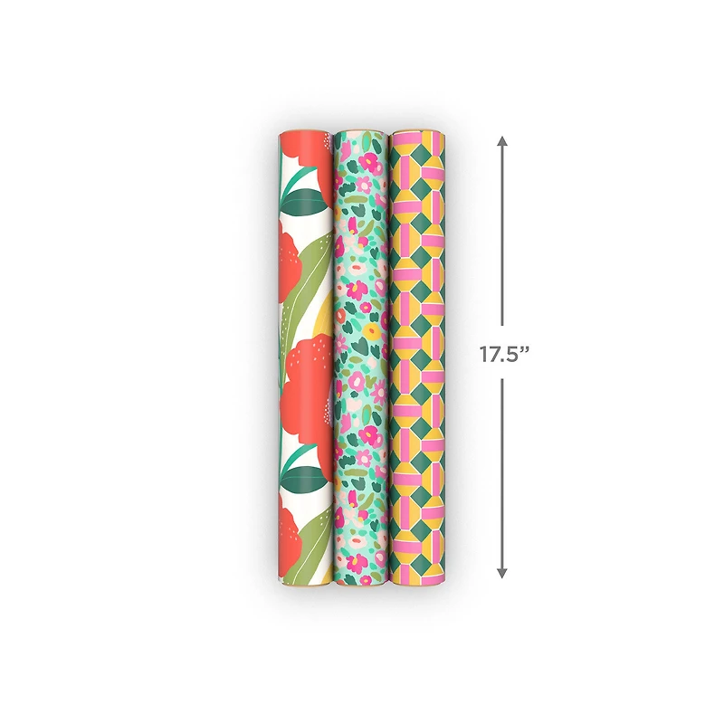 Florals and Geometric 3-Pack Wrapping Paper Mini Roll Bundle, 60 sq. ft. total for only USD 9.99 | Hallmark