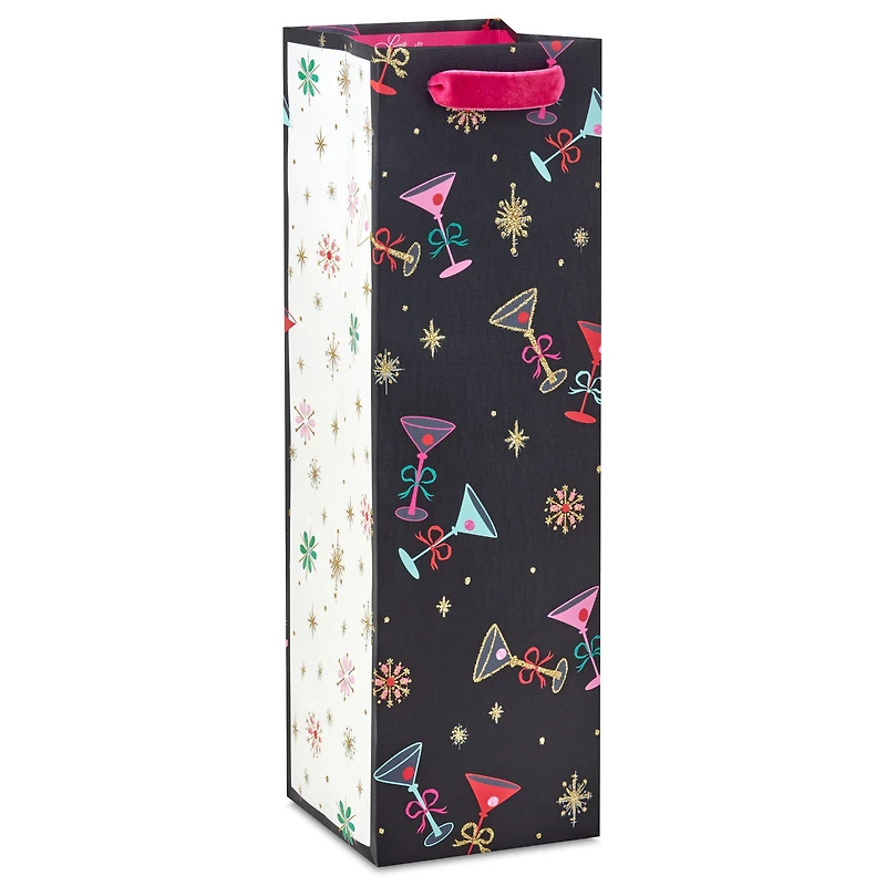 13" Lacey Chabert Collection Tiny Tini Glasses on Black Christmas Wine Gift Bag for only USD 4.99 | Hallmark