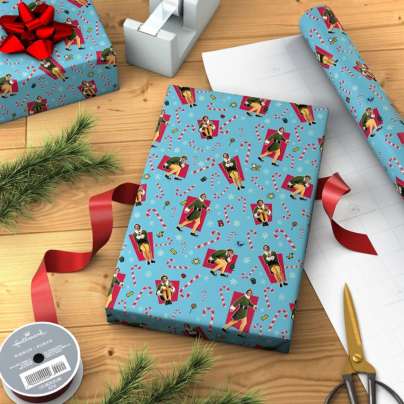 Elf Buddy the Elf™ Poses on Blue Christmas Wrapping Paper Roll, 25 sq. ft. for only USD 4.99 | Hallmark
