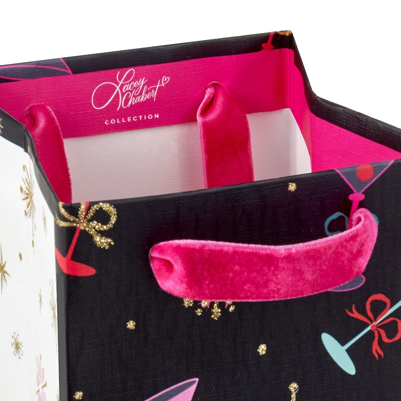 13" Lacey Chabert Collection Tiny Tini Glasses on Black Christmas Wine Gift Bag for only USD 4.99 | Hallmark