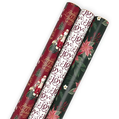 Tidings of Joy 3-Pack Assortment Wrapping Paper Roll Bundle, 120 sq. ft. total for only USD 16.99 | Hallmark