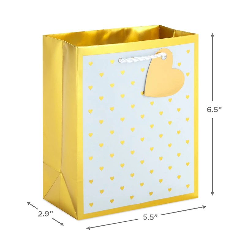 6.5" Mini Gold Hearts on White Metallic Small Gift Bag for only USD 3.49 | Hallmark