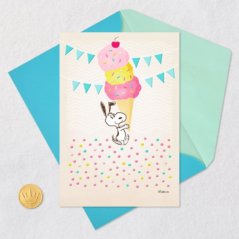 Peanuts® Snoopy Super-Duper Triple-Scooper Birthday Card for only USD 3.99 | Hallmark
