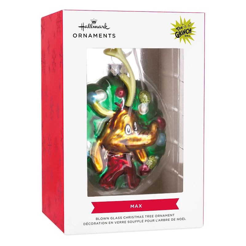 Dr. Seuss's How the Grinch Stole Christmas!™ Max in Wreath Blown Glass Hallmark Ornament for only USD 9.99 | Hallmark