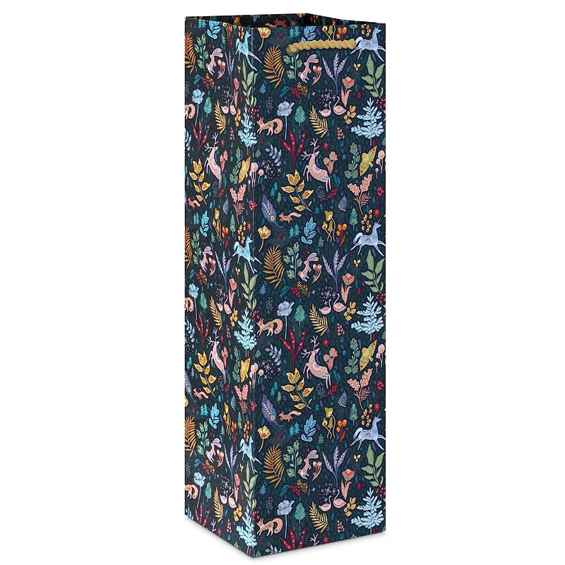 13" Joy on Navy Floral Holiday Wine Gift Bag for only USD 3.49 | Hallmark