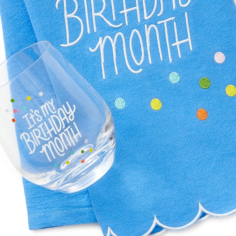 Birthday Month Tea Towel and Wine Glass Bundle for only USD 28.99 | Hallmark