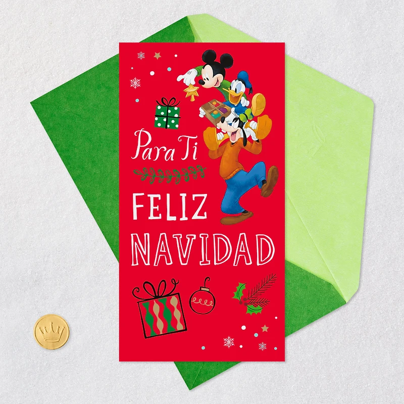 Disney Mickey Mouse and Friends Sharing the Merry Spanish-Language Money Holder Christmas Card for only USD 2.99 | Hallmark