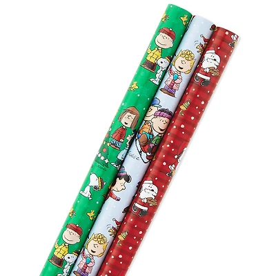 Peanuts® 3-Pack Christmas Wrapping Paper Assortment, 105 sq. ft. for only USD 16.99 | Hallmark