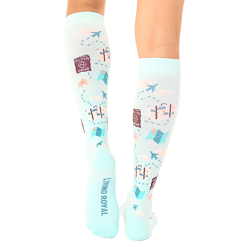 Living Royal Travel Icons on Aqua Compression Socks for only USD 15.00 | Hallmark