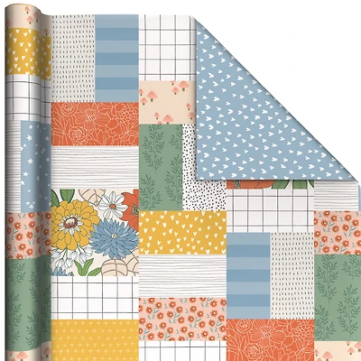 Patchwork Floral/Mini Hearts on Blue Reversible Wrapping Paper, 20 sq. ft. for only USD 4.99 | Hallmark
