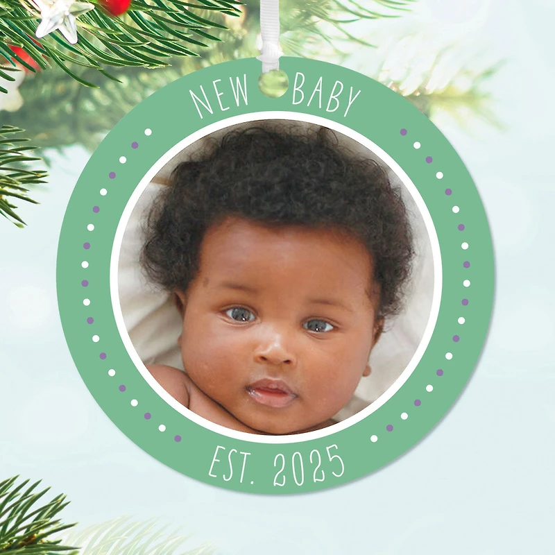 New Baby Round Metal Personalized Ornament, Custom Photo and Text for only USD 17.99 | Hallmark