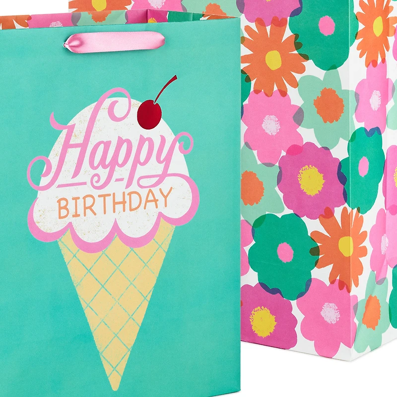 Flowers and Ice Cream 2-Pack Birthday Gift Bag Bundle for only USD 8.99 | Hallmark