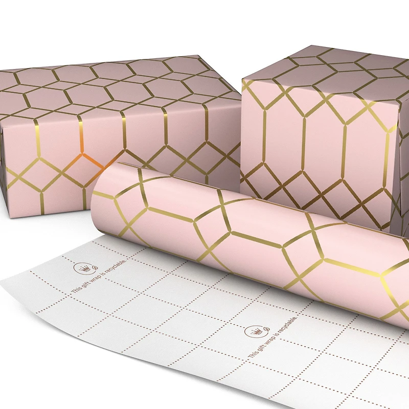 Gold Geometric on Pink Tall Wrapping Paper Roll, 35 sq. ft. for only USD 5.99 | Hallmark