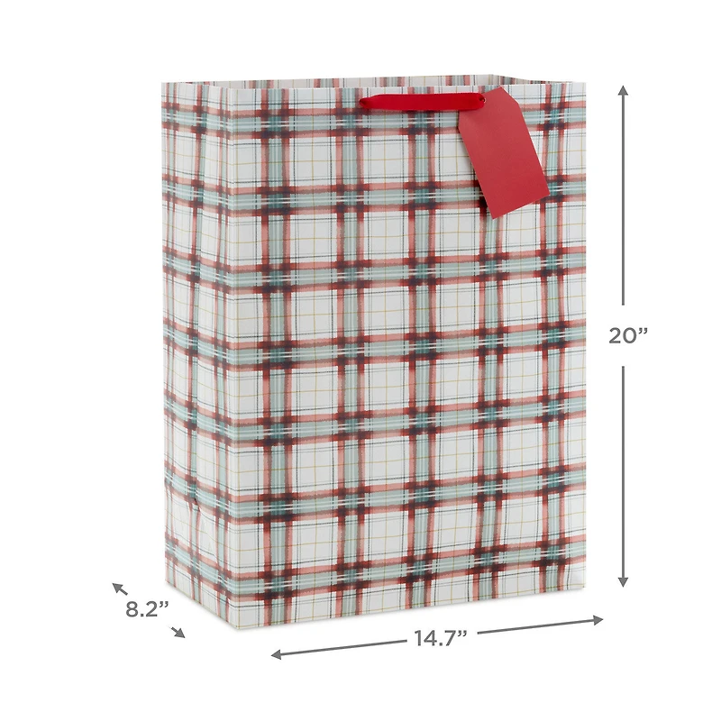 20" Farmhouse Plaid on White Jumbo Christmas Gift Bag for only USD 5.99 | Hallmark