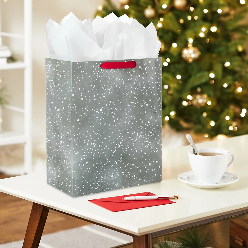 13" Dots of Snow on Gray-Green Large Holiday Gift Bag for only USD 4.49 | Hallmark