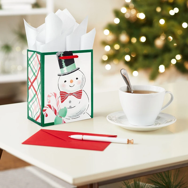 6.5" Smiling Snowman on White Small Holiday Gift Bag for only USD 2.49 | Hallmark